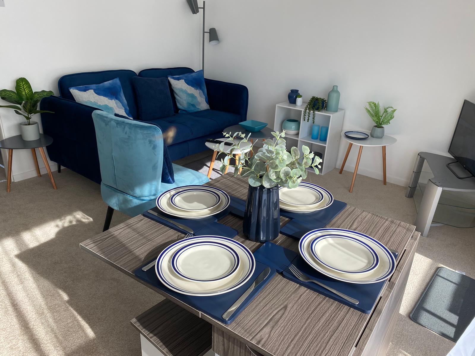Open-plan living and dining room at Hunstanton Flat, a holiday apartment in Hunstanton, Norfolk
