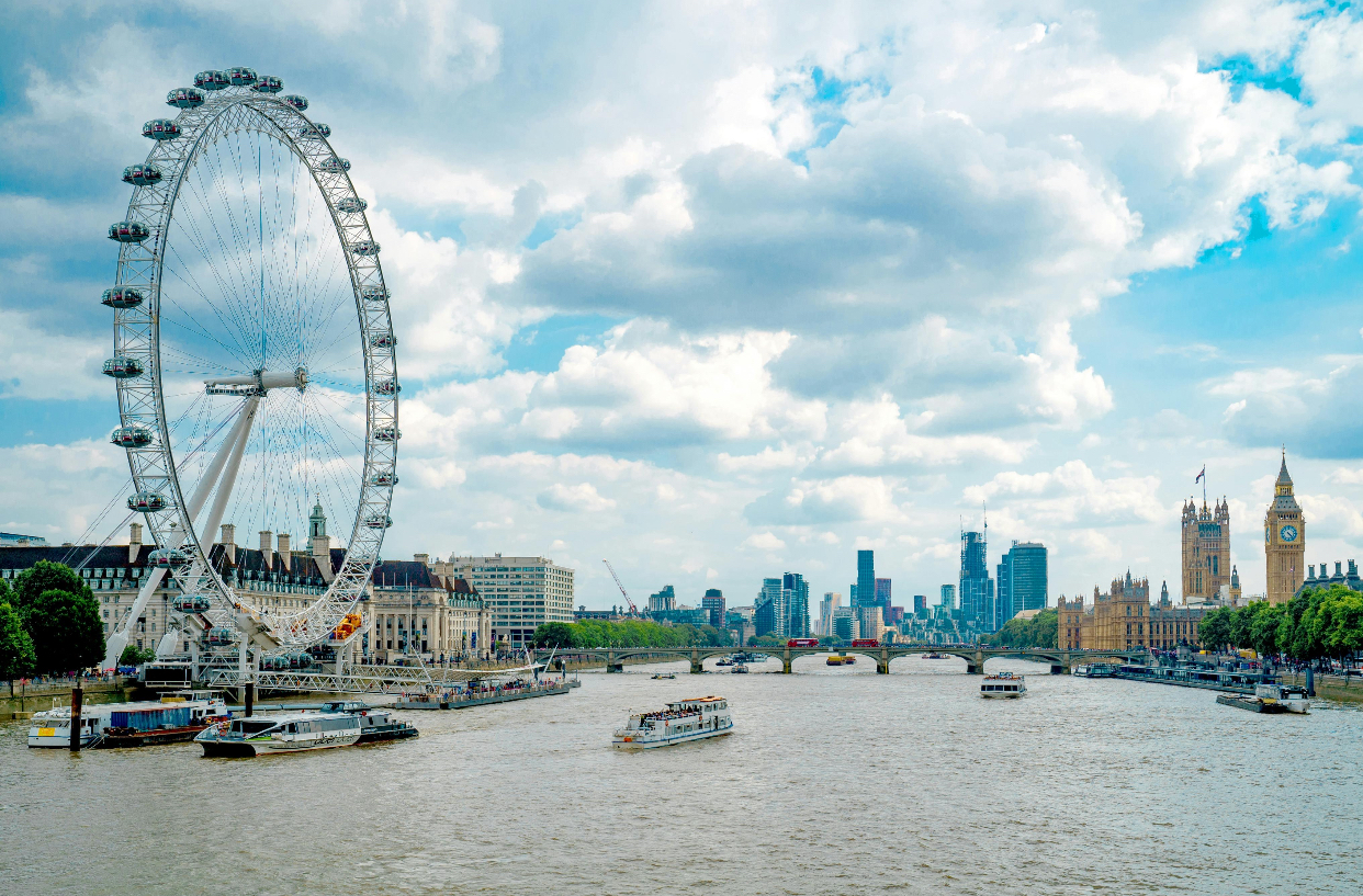 The London Eye and the River Thames with Big Ben beyond